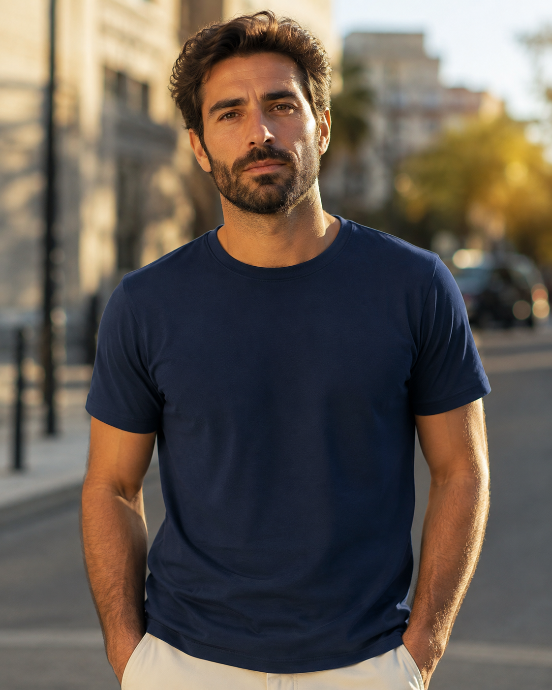 Camiseta Wortic Essencial PRO azul marinho masculina lisa - look casual urbano